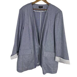 Lane Bryant Womens Hook & Eye Close Chambray Blue Stripe Roll Cuff Blazer Sz 24